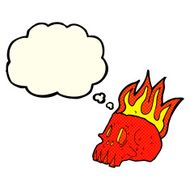 cartoon flaming skull with thought bubble N7