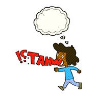 cartoon woman shouting what with thought bubble N3