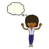 cartoon woman with raised hands thought bubble N5