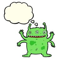 cartoon alien monster with thought bubble N4