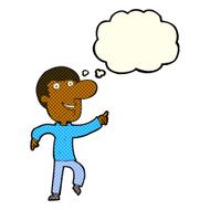 cartoon happy man dancing with thought bubble N18