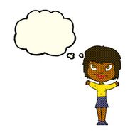 cartoon woman waving arms with thought bubble N10