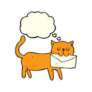 cartoon cat carrying letter with thought bubble N5