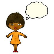 cartoon woman in dress with thought bubble N19