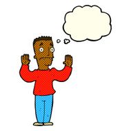 cartoon man surrendering with thought bubble N5