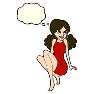 cartoon attractive woman posing with thought bubble N5