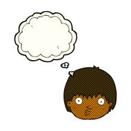 cartoon curious boy with thought bubble N17