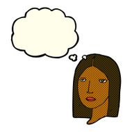 cartoon serious woman with thought bubble N9