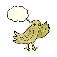 cartoon waving bird with thought bubble N10