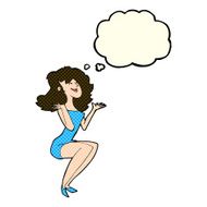 cartoon attractive woman sitting with thought bubble N5