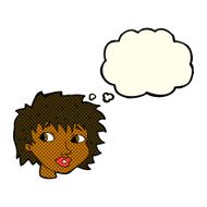 cartoon surprised woman with thought bubble N111