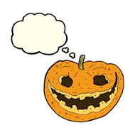 cartoon spooky pumpkin with thought bubble N10