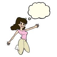 cartoon jumping woman with thought bubble N5