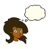 cartoon pretty surprised woman with thought bubble N4