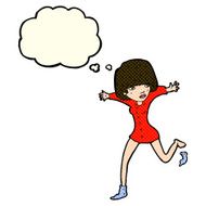cartoon woman kicking off sock with thought bubble N4