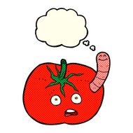 cartoon tomato with worm thought bubble N3