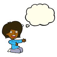 cartoon shocked woman on knees with thought bubble N5