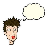 cartoon man sticking out tongue with thought bubble N14