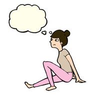 cartoon woman sitting with thought bubble N8