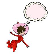 cartoon space woman with thought bubble N14