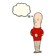 cartoon funny bald man with thought bubble N4