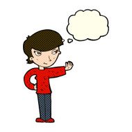 cartoon woman waving with thought bubble N156