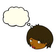 cartoon female face with raised eyebrow thought bubble N5