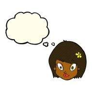cartoon happy female face with thought bubble N82