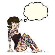 cartoon tattoo girl in swimsuit with thought bubble N4