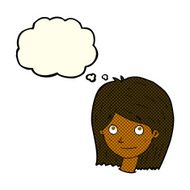 cartoon happy female face with thought bubble N83