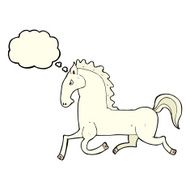 cartoon running white stallion with thought bubble N3
