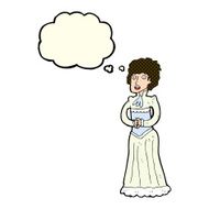 cartoon shocked victorian woman with thought bubble N5