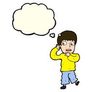 cartoon frightened boy with thought bubble N9