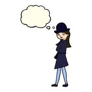 cartoon female spy with thought bubble N14
