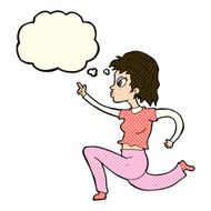 cartoon woman running and pointing with thought bubble N4