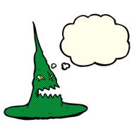 cartoon spooky witches hat with thought bubble N5