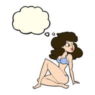cartoon sexy woman in underwear with thought bubble N9