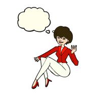 cartoon businesswoman sitting with thought bubble N5