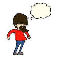 cartoon bearded man shrugging shoulders with thought bubble N5