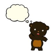 cartoon waving black bear cub with thought bubble N19