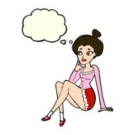 cartoon attractive woman sitting thinking with thought bubble N4
