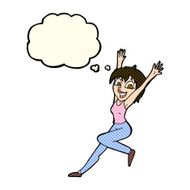 cartoon excited woman with thought bubble N65