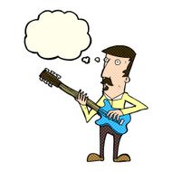 cartoon man playing electric guitar with thought bubble N9