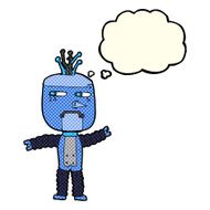cartoon waving robot with thought bubble N9