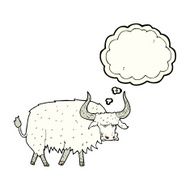 cartoon annoyed hairy ox with thought bubble N3