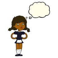 cartoon happy waitress woman with thought bubble N5