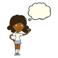 cartoon woman waving with thought bubble N157