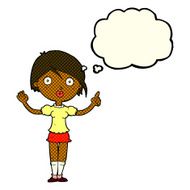 cartoon girl asking question with thought bubble N5