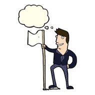 cartoon man planting flag with thought bubble N5