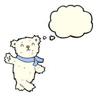 cartoon waving teddy polar bear with thought bubble N3
